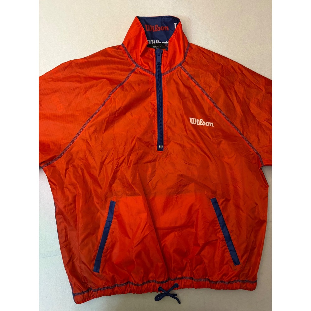 Forever 21 Wilson Red Quarter Zip Ripstop Windbreaker Jacket Large Reversible